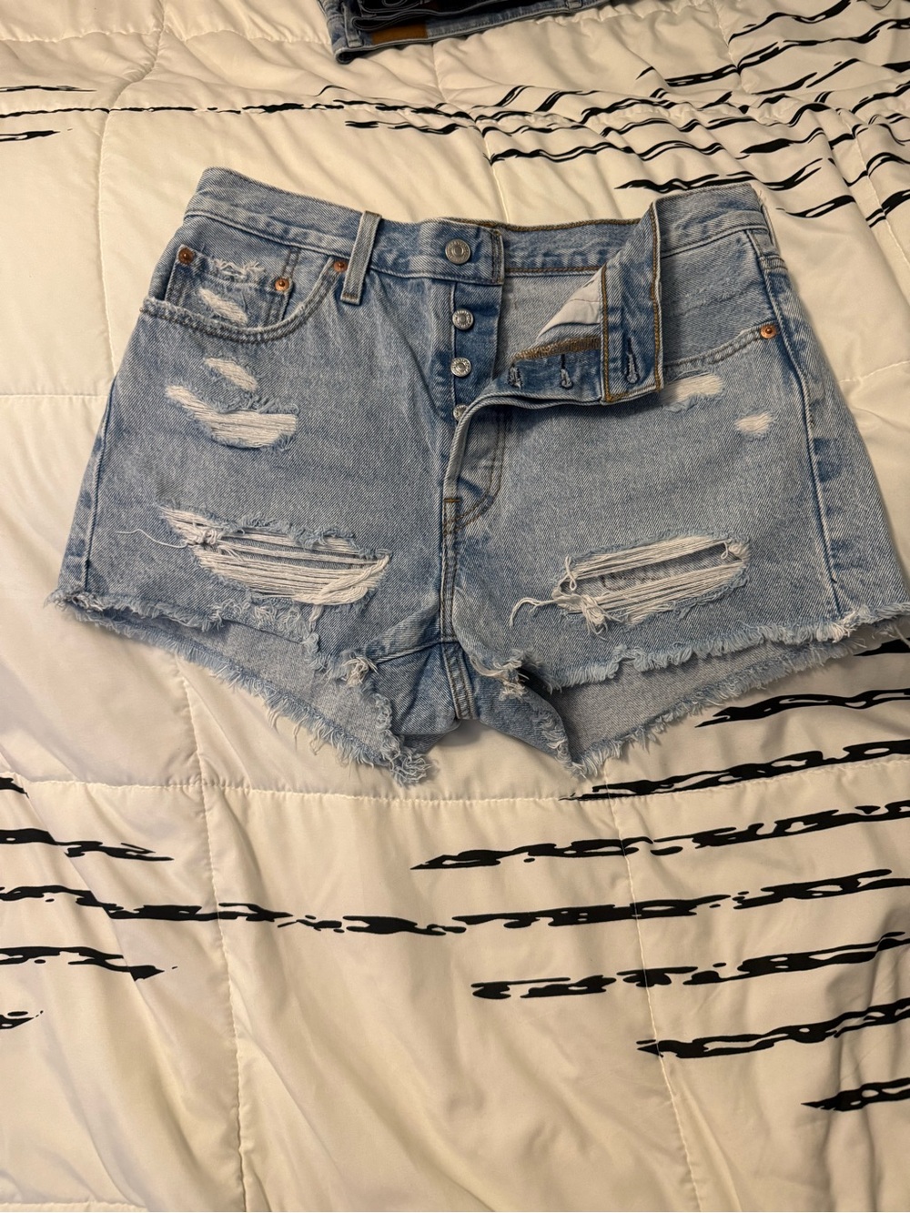 Levi's Light Blue Distressed Button-Fly Denim Shorts